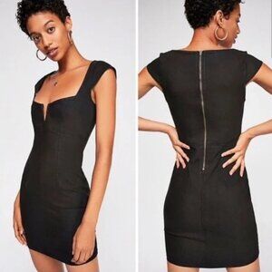 Free People Black Lia Denim Mini Dress EUC Women's Small Cotton Bodycon Stretch